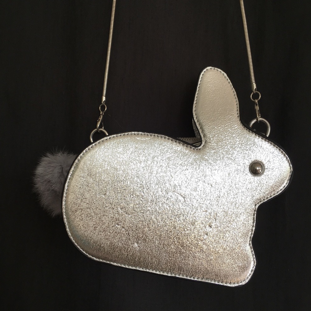 BUNNY Bag in SILVER metallic fur tail NEW